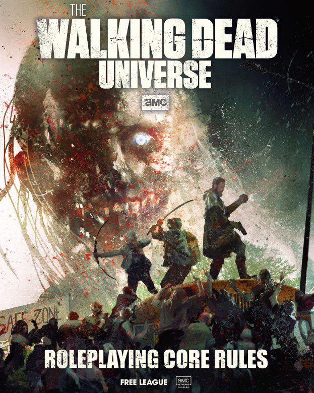 Three people with weapons standing atop a school bus. They are surrounded by walking corpses, and to one side, there is a sign that says "save zone." In the background, we see the decayed face of a walking corpse.